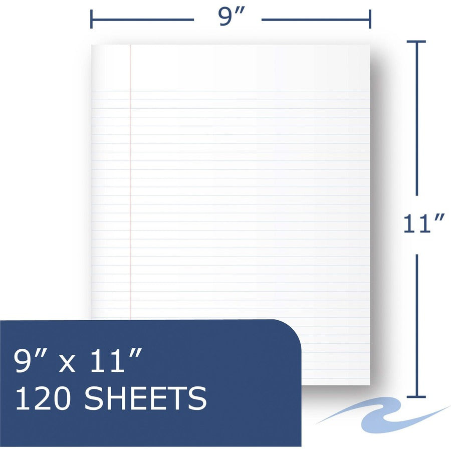 120 Sheets - 240 Pages - Printed - Spiral Bound - Both Side Ruling Surface - Red Margin - 3 Hole(s) - 15 lb Basis Weight - 56 g/m² Grammage - 11" x 9" Sheet Size - 0.55" Height x 9" Width x 11" Length - White Paper - 1 Carton