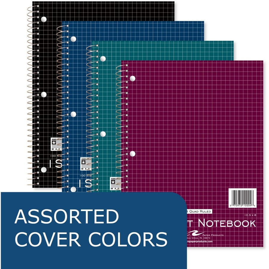 100 Sheets - 200 Pages - Printed - Spiral Bound - Both Side Ruling Surface - 3 Hole(s) - 15 lb Basis Weight - 56 g/m² Grammage - 10 1/2" x 8" Sheet Size - 0.30" Height x 8" Width x 10.5" Length - White Paper - Board Cover - 24 / Carton