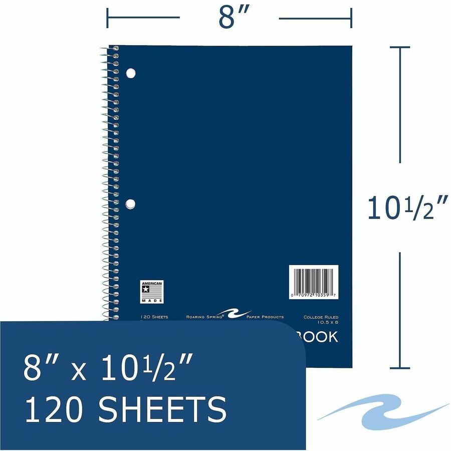 120 Sheets - 240 Pages - Printed - Spiral Bound - Both Side Ruling Surface - Red Margin - 3 Hole(s) - 15 lb Basis Weight - 56 g/m² Grammage - 10 1/2" x 8" Sheet Size - 0.50" Height x 8" Width x 10.5" Length - White Paper - Board Cover - 1 Carton