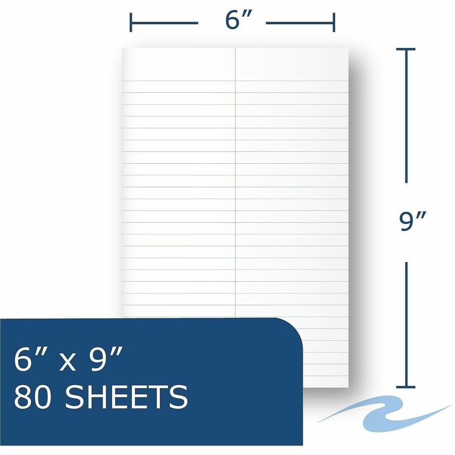 80 Sheets - 160 Pages - Printed - Spiral Bound - Both Side Ruling Surface - Red Margin - 15 lb Basis Weight - 56 g/m² Grammage - 9" x 6" Sheet Size - 0.30" Height x 6" Width x 9" Length - White Paper - 1 Carton