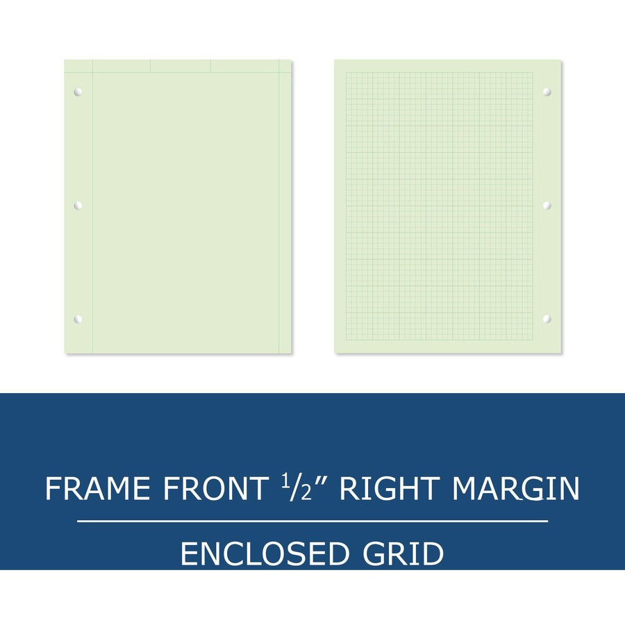 500 Sheets - 1000 Pages - Printed - Back Ruling Surface - 3 Hole(s) - 15 lb Basis Weight - 56 g/m² Grammage - 11" x 8 1/2" Sheet Size - 1.65" Height x 8.5" Width x 11" Length - Green Paper - 5 / Carton