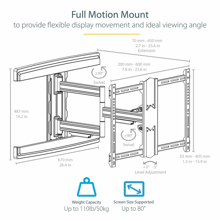 StarTech.com Wall Mount for Curved Screen Display, Flat Panel Display, Digital Signage Display - Black