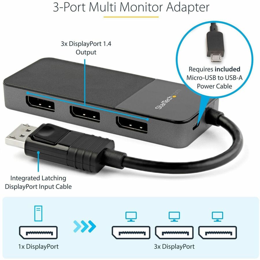 StarTech.com 3-Port DisplayPort MST Hub - DP 1.4