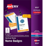 Avery&reg; Vertical Name Badges with Tickets Kit for Laser and Inkjet Printers, 4-1/4" x 6" - PVC Plastic - White - 1 Box