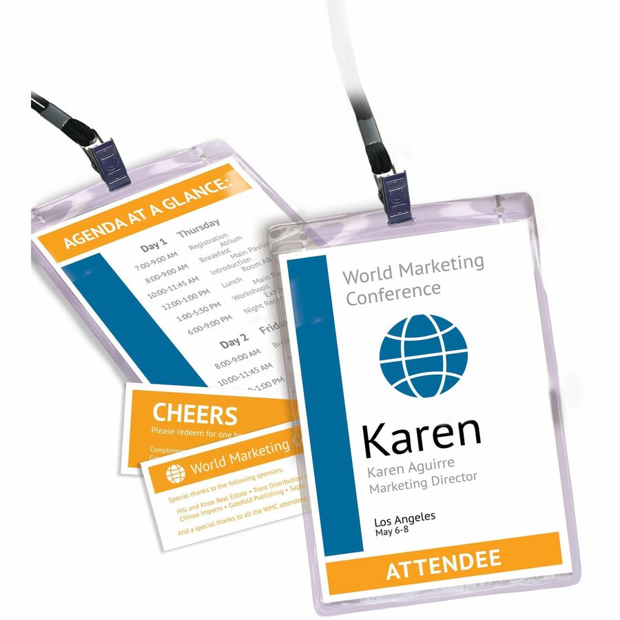 Avery&reg; Vertical Name Badges with Tickets Kit for Laser and Inkjet Printers, 4-1/4" x 6" - PVC Plastic - White - 1 Box