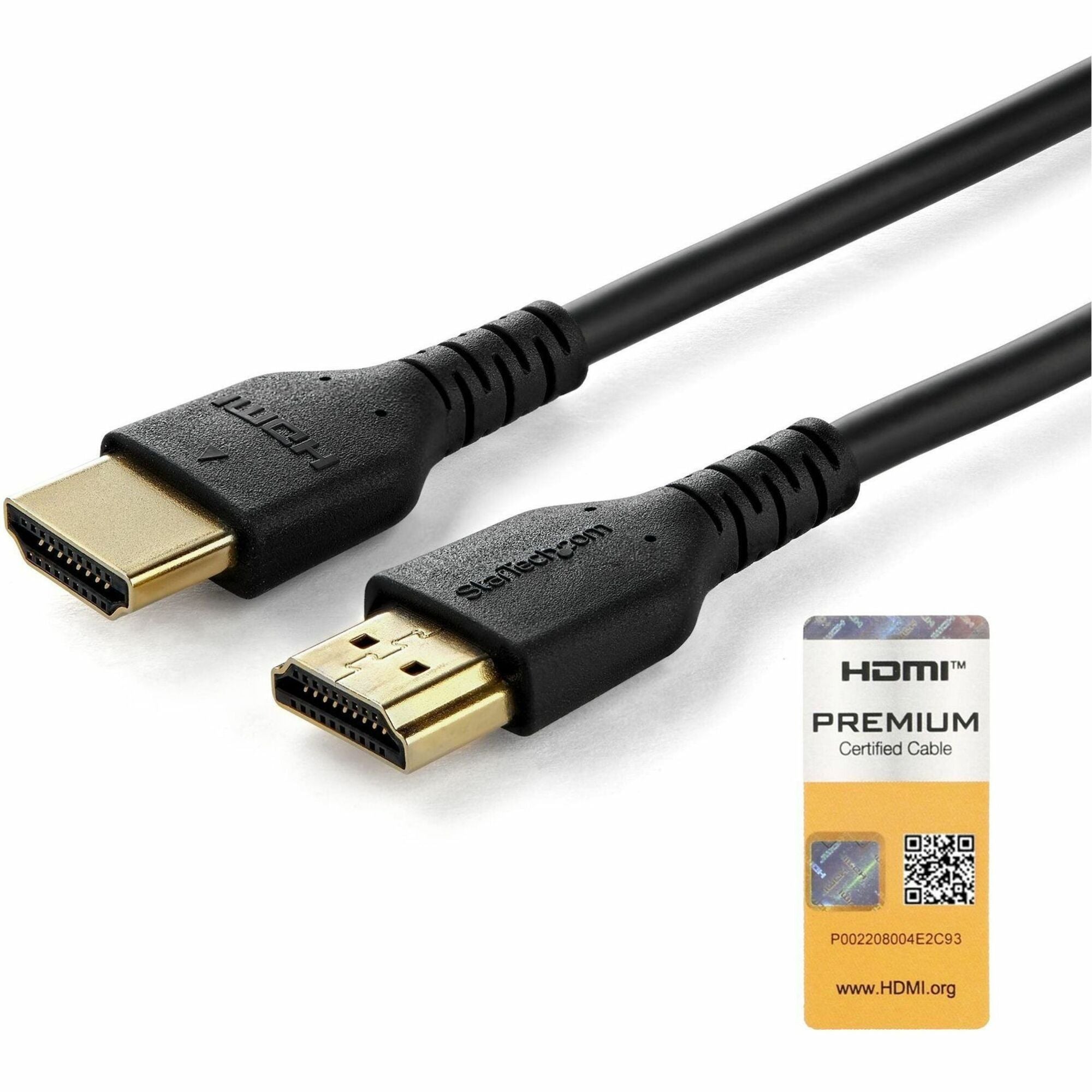 StarTech.com 2m (6.6 ft) Premium High Speed HDMI Cable with Ethernet, 4K 60Hz, Gold Plated Connectors, Shielded, Black, 1 Each