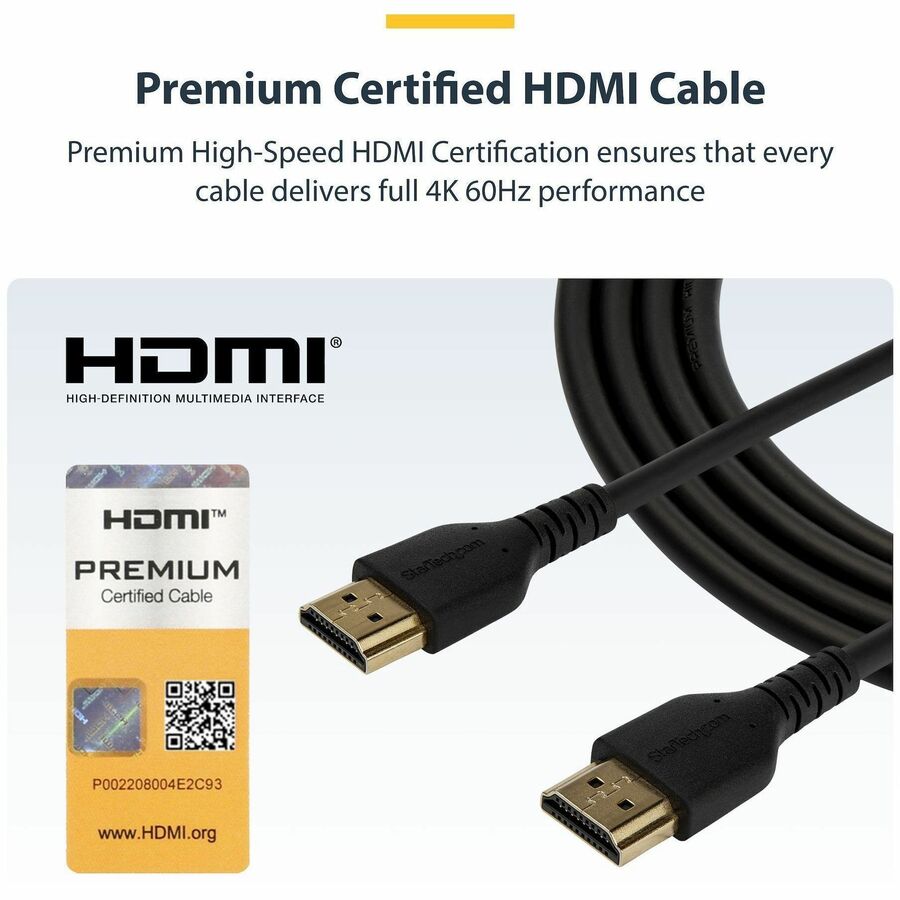 StarTech.com 1 m (3.3 ft) Premium High Speed HDMI Cable with Ethernet, 4K 60Hz, 18 Gbps, Gold Plated Connectors, Shielded, 30 AWG, Black, 1 Each