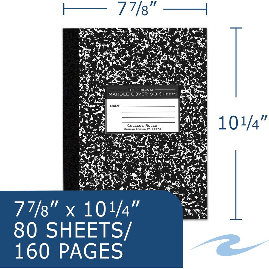 80 Sheets - 160 Pages - Printed - Sewn/Tapebound - Both Side Ruling Surface - Red Margin - 15 lb Basis Weight - 56 g/m² Grammage - 10 1/4" x 7 7/8" Sheet Size - 0.50" Height x 7.9" Width x 10.3" Length - White Paper - Black Binding - 1 Carton
