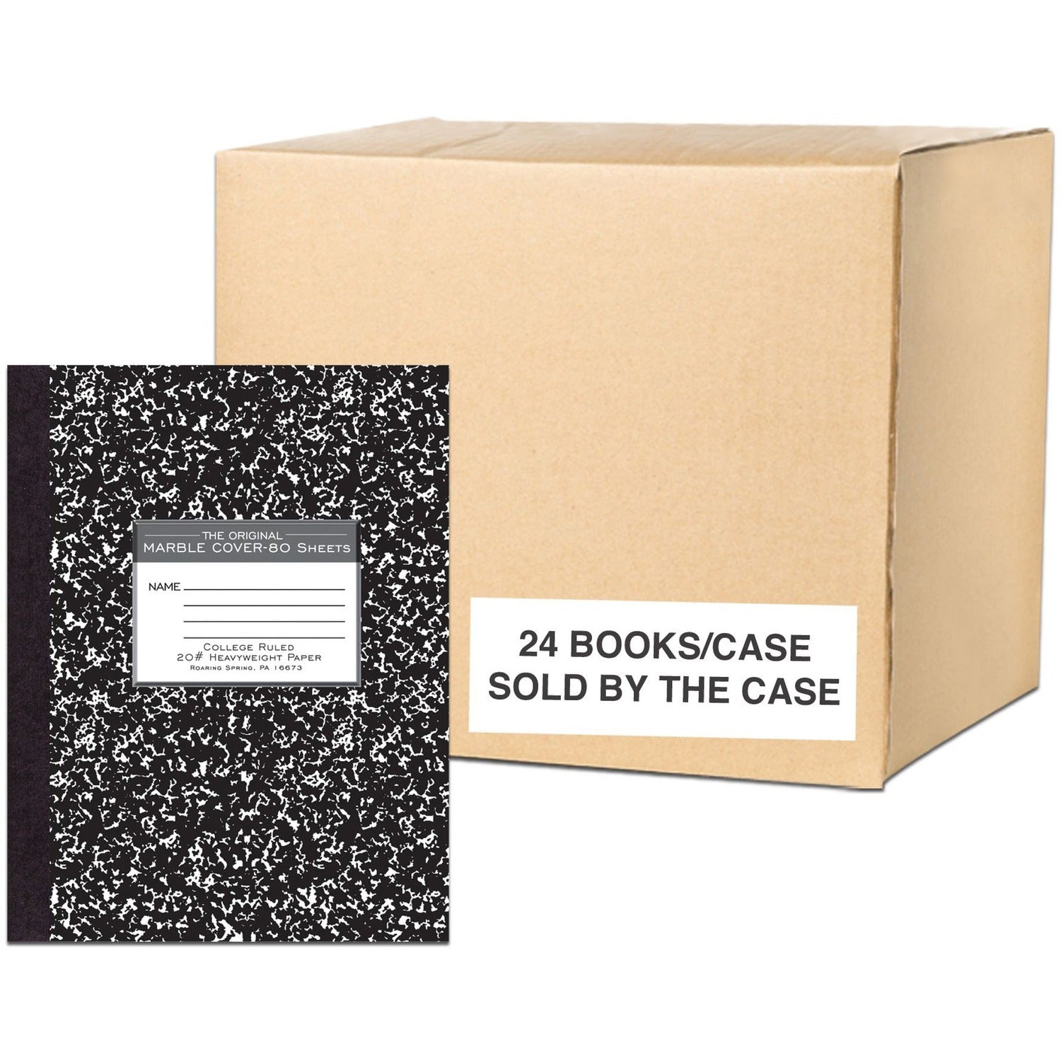 Roaring Spring Composition Book, 80 Sheets, 160 Pages, College Ruled, 10 1/4" x 7 7/8", Black Marble Cover, 4 per Carton