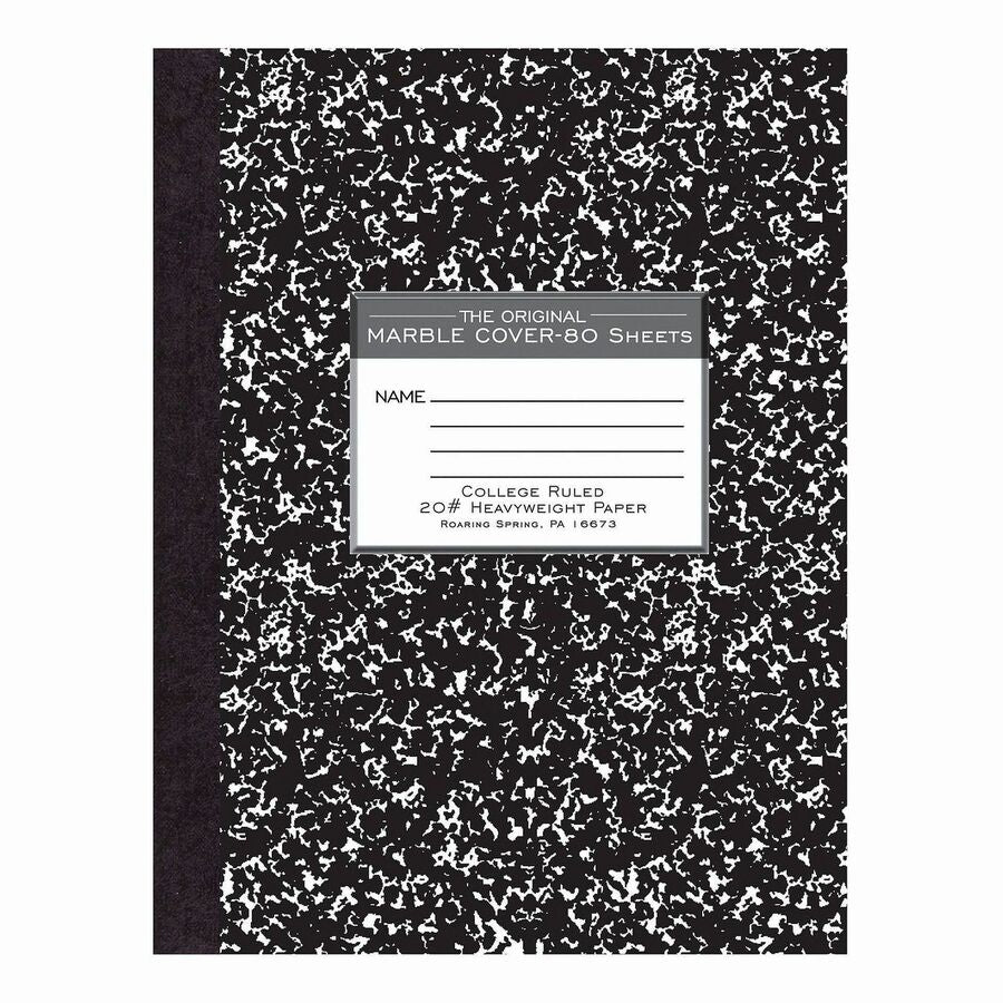 Roaring Spring Composition Book, 80 Sheets, 160 Pages, College Ruled, 10 1/4" x 7 7/8", Black Marble Cover, 4 per Carton
