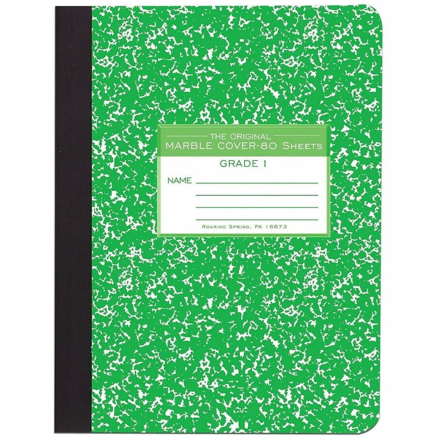 Roaring Spring Grade School Ruled Marble Hard Cover Composition Book, 80 Sheets, 160 Pages, 9-3/4" x 7-1/2", Green Marble Cover, 48 per Carton