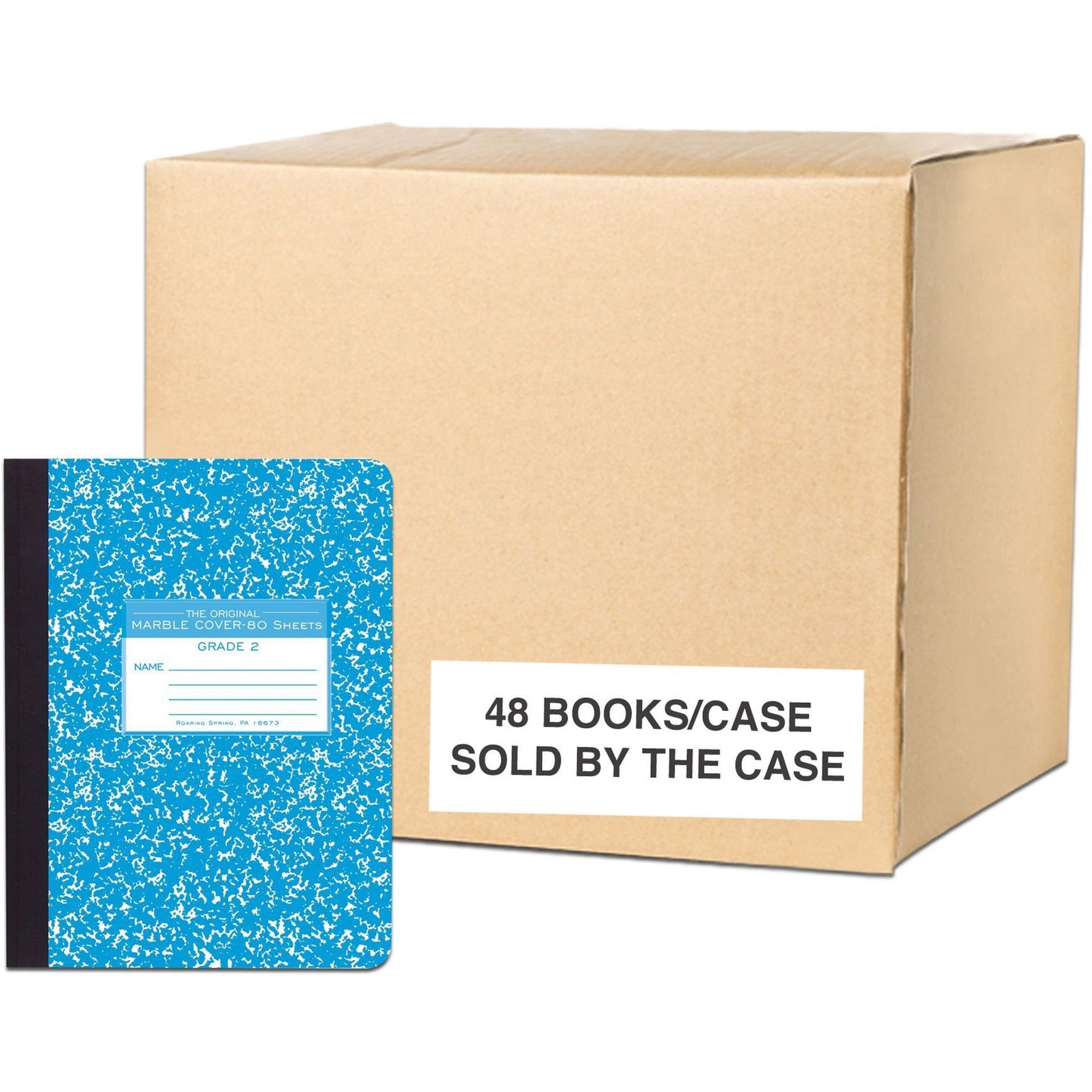 Roaring Spring Grade School Ruled Marble Hard Cover Composition Book, 80 Sheets, 160 Pages, 9-3/4" x 7-1/2", Blue Marble Cover, 48/Carton
