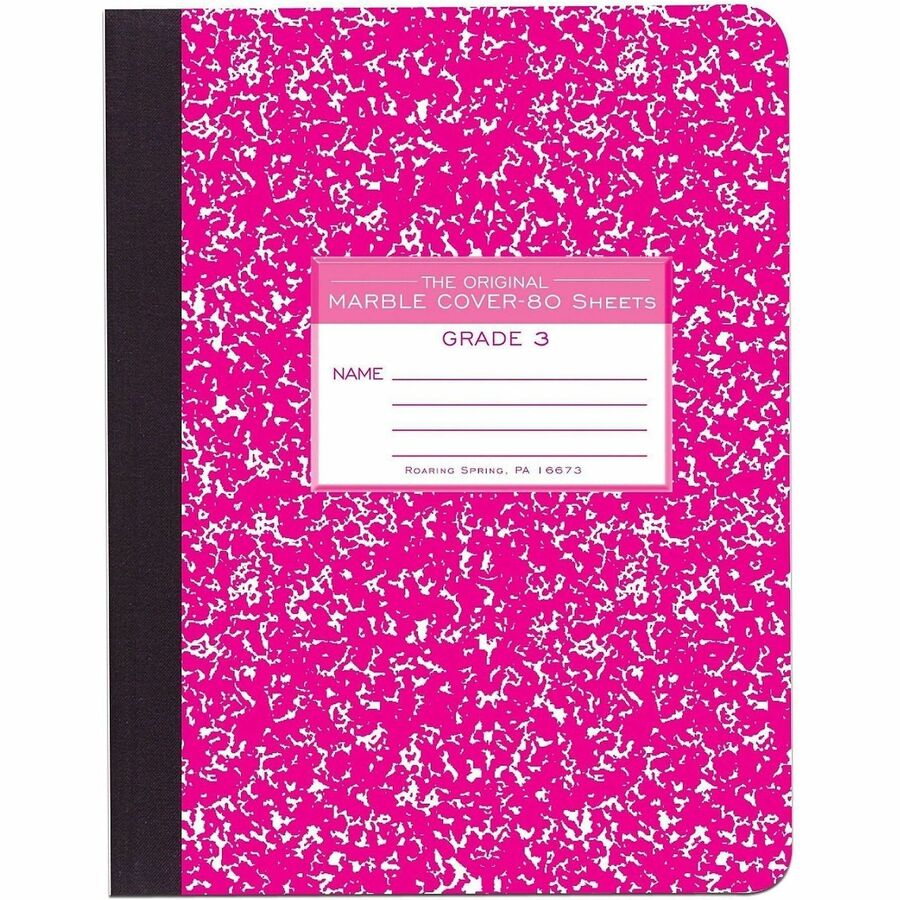 Roaring Spring Grade School Ruled Marble Hard Cover Composition Book, 80 Sheets, 160 Pages, 9 3/4" x 7 1/2", White Paper, Red Marble Hardboard Cover, Sewn/Tapebound, 48 per Carton
