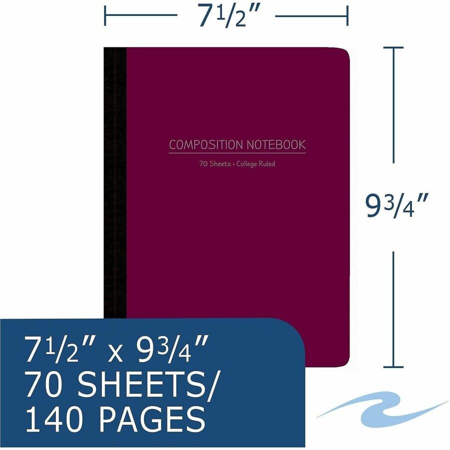 70 Sheets - 140 Pages - Printed - Sewn/Tapebound - Both Side Ruling Surface - Red Margin - 15 lb Basis Weight - 56 g/m² Grammage - 9 3/4" x 7 1/2" Sheet Size - 0.33" Height x 7.5" Width x 9.8" Length - White Paper - Black Binding - 1 Carton