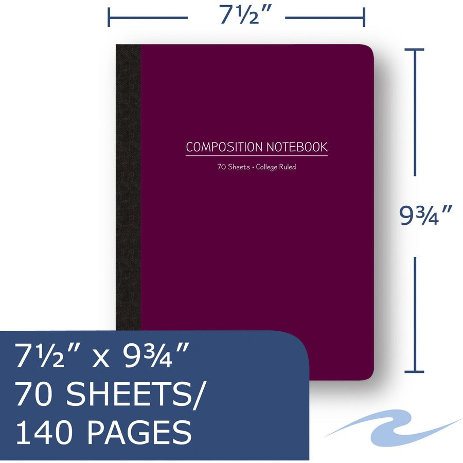 70 Sheets - 140 Pages - Printed - Sewn/Tapebound - Both Side Ruling Surface - Red Margin - 15 lb Basis Weight - 56 g/m² Grammage - 9 3/4" x 7 1/2" Sheet Size - 0.33" Height x 7.5" Width x 9.8" Length - White Paper - Black Binding - 1 Carton
