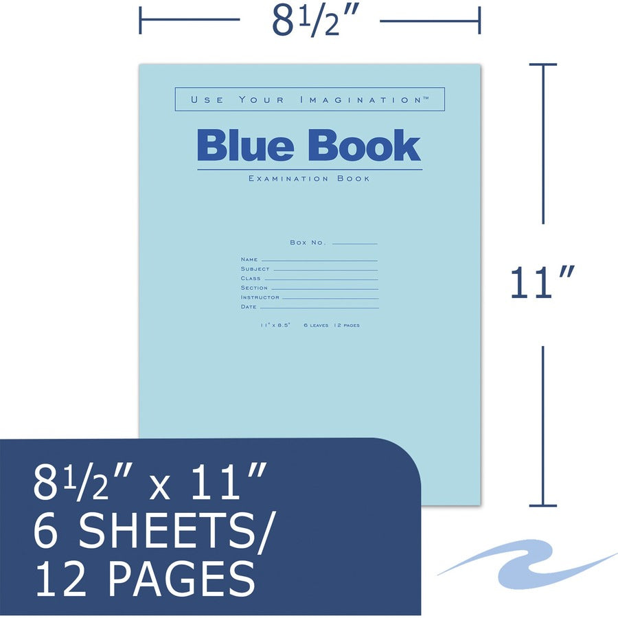 Roaring Spring Blue Examination Book, 6 Sheets, 12 Pages, Wide Ruled, Stapled, Letter Size, White Paper, Blue Heavyweight Cover, 1 Carton