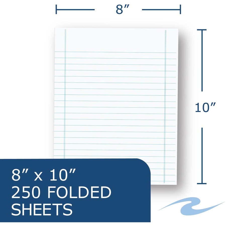 250 Sheets - 500 Pages - Printed - Both Side Ruling Surface - Blue Margin - 20 lb Basis Weight - 75 g/m² Grammage - 10" x 8" Sheet Size - 2" Height x 8" Width x 10" Length - White Paper - Poly Wrapped - 250/Pack - 1 Carton