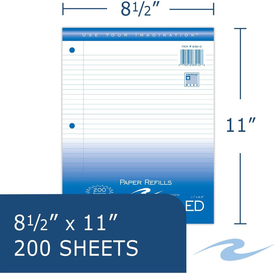 Roaring Spring College Ruled Filler Paper, 200 Sheets per Pack, 400 Pages, 3-Hole Punched, White, 11" x 8.5", Red Margin, 24 Packs per Carton