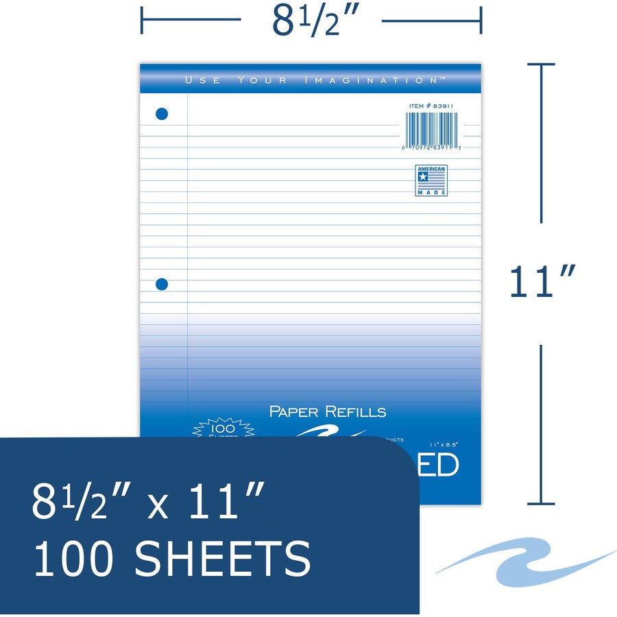 Roaring Spring College Ruled Filler Paper, 100 Sheets per Pack, 200 Pages, 3-Hole Punched, White, 11" x 8.5", Red Margin, 48 Packs per Carton