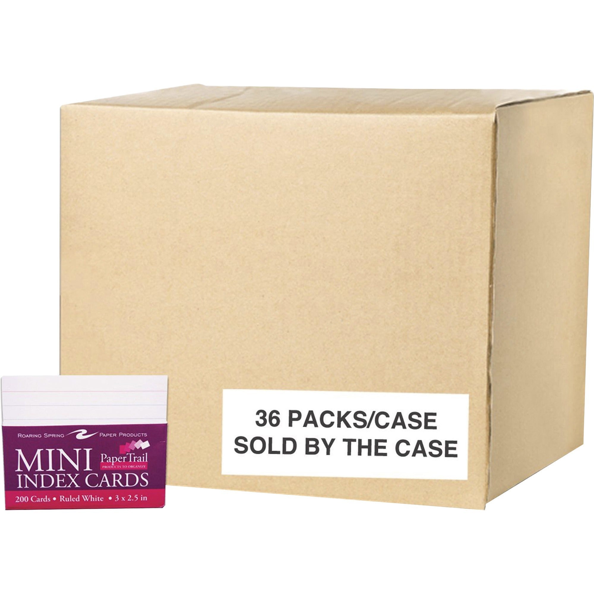 Roaring Spring PaperTrail Ruled Index Cards - 200 Sheets - 400 Pages - Printed - Front Ruling Surface - 43 lb Basis Weight - 160 g/m² Grammage - 3" x 2 1/2" Sheet Size - 3" Height x 2.5" Width x 1.4" Length - White Paper - 200/Pack - 1 Carton