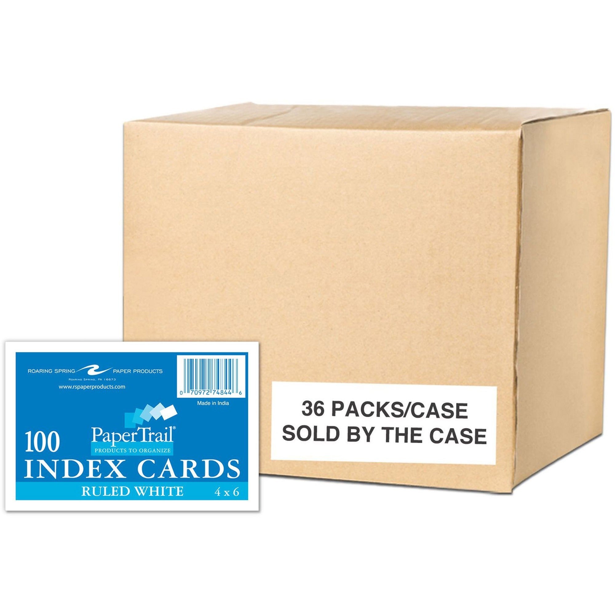 Roaring Spring PaperTrail Ruled Index Cards - 100 Sheets - 200 Pages - Printed - Front Ruling Surface - 43 lb Basis Weight - 160 g/m² Grammage - 6" x 4" Sheet Size - 0.75" Height x 6" Width x 4" Length - White Paper - 100/Pack - 1 Carton