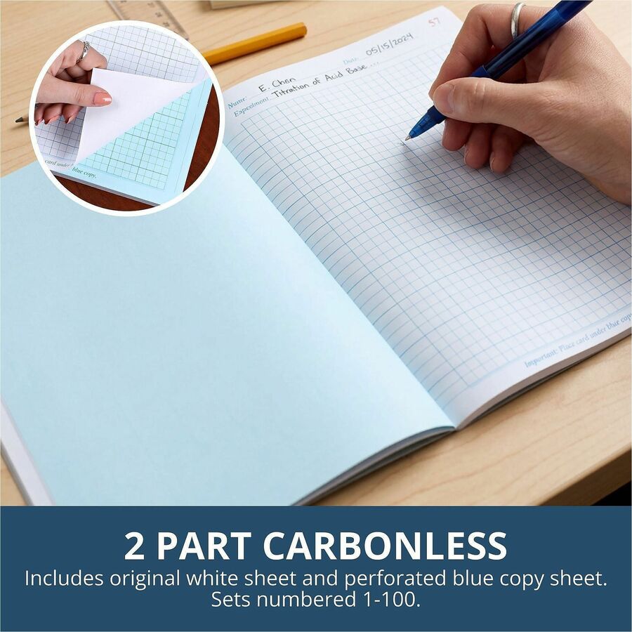 200 Sheets - 400 Pages - Printed - Stapled/Tapebound - Front Ruling Surface - 15 lb Basis Weight - 56 g/m² Grammage - 11" x 9 1/4" Sheet Size - 0.75" Height x 9.3" Width x 11" Length - White, Blue Paper - Black Binding - Chipboard Cover - 5 / Carton