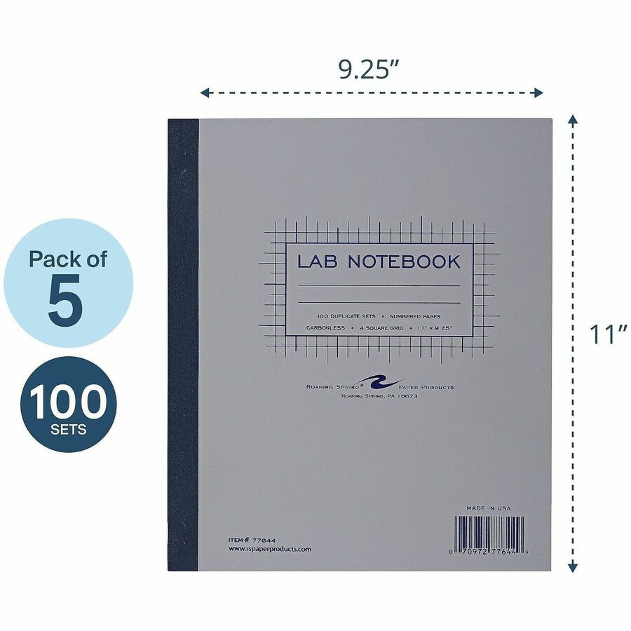 200 Sheets - 400 Pages - Printed - Stapled/Tapebound - Front Ruling Surface - 15 lb Basis Weight - 56 g/m² Grammage - 11" x 9 1/4" Sheet Size - 0.75" Height x 9.3" Width x 11" Length - White, Blue Paper - Black Binding - Chipboard Cover - 5 / Carton