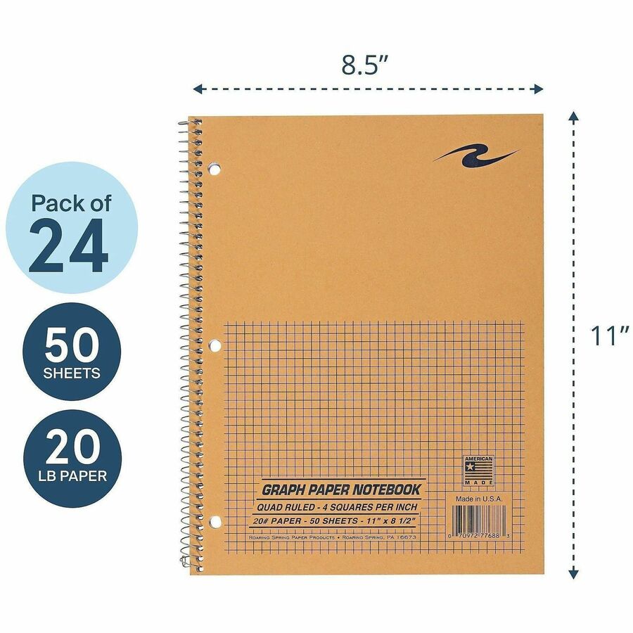 50 Sheets - 100 Pages - Printed - Spiral Bound - Both Side Ruling Surface - 3 Hole(s) - 20 lb Basis Weight - 75 g/m² Grammage - 11" x 8 1/2" Sheet Size - 0.30" Height x 8.5" Width x 11" Length - White Paper - 1 Carton