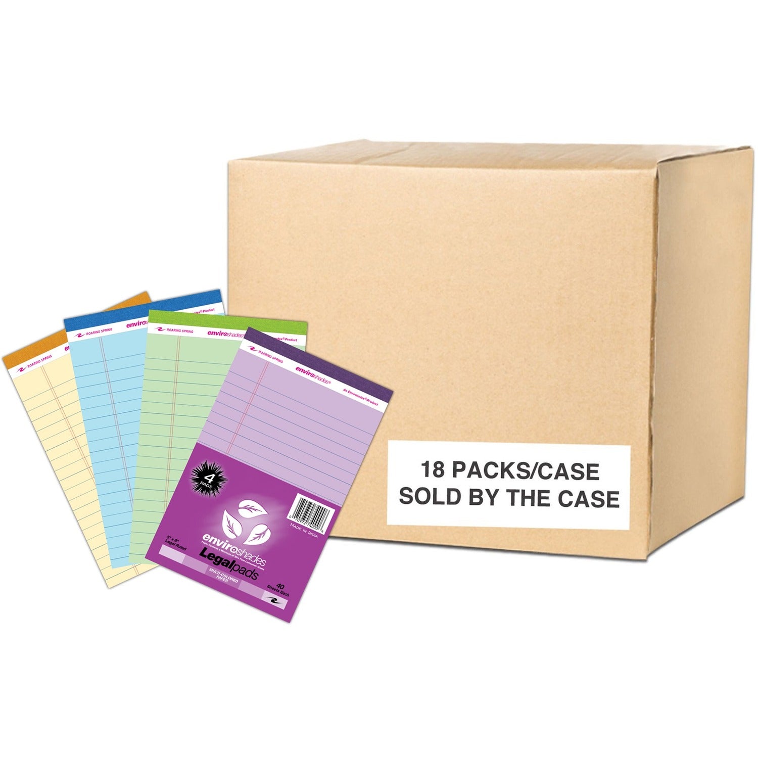 Roaring Spring EnviroShades Legal Pad, 8" x 5", 40 Sheets, 80 Pages, Orchid/Blue/Green/Ivory, Wide Ruled, Double Red Margin, Recycled, 4 Pads per Pack, 1 Carton