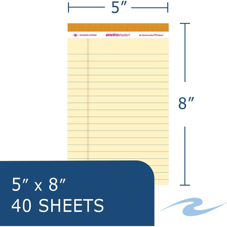 Roaring Spring EnviroShades Legal Pad, 8" x 5", 40 Sheets, 80 Pages, Orchid/Blue/Green/Ivory, Wide Ruled, Double Red Margin, Recycled, 4 Pads per Pack, 1 Carton