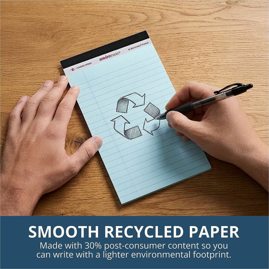 Roaring Spring EnviroShades Legal Pad, 8" x 5", 40 Sheets, 80 Pages, Orchid/Blue/Green/Ivory, Wide Ruled, Double Red Margin, Recycled, 4 Pads per Pack, 1 Carton