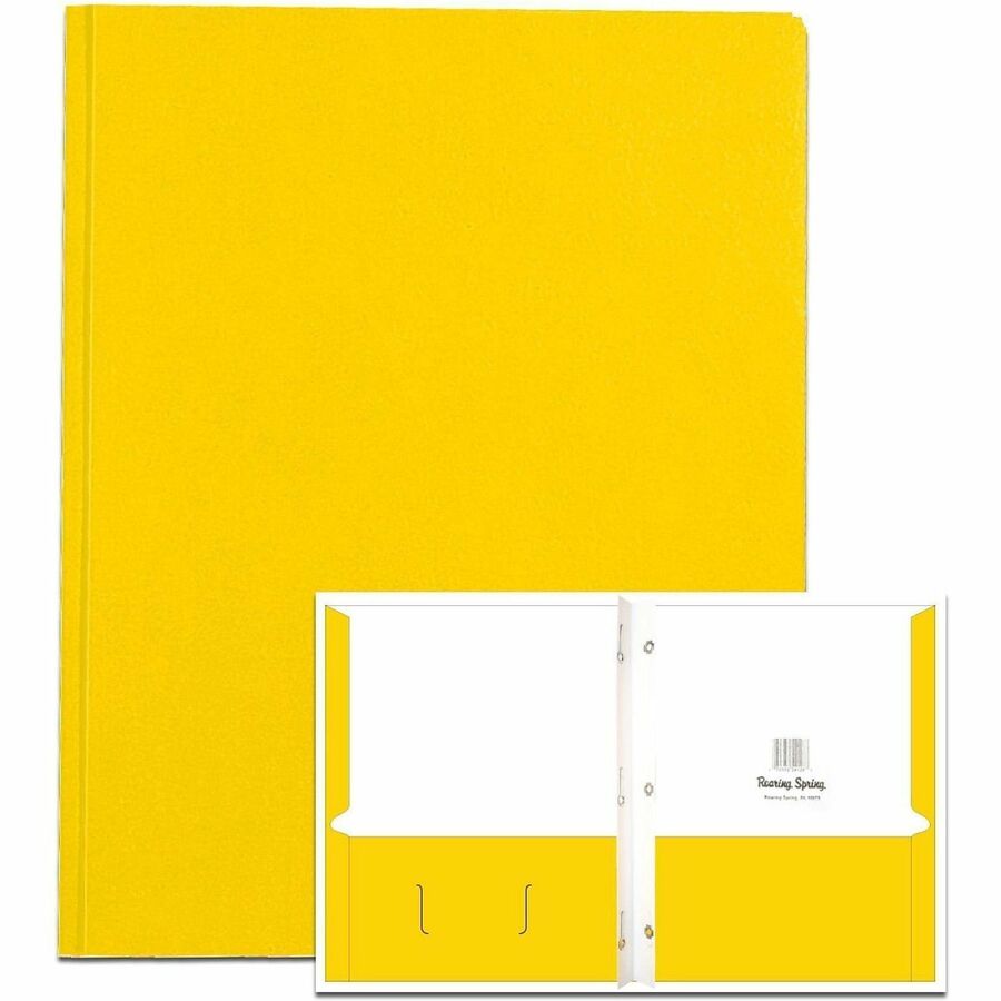 Roaring Spring Letter Fastener Folder - 8 1/2" x 11" - 50 Sheets Capacity - 3 x Prong Fastener(s) - 2 Internal Pocket(s) - 11 pt. - Yellow - 1 Carton