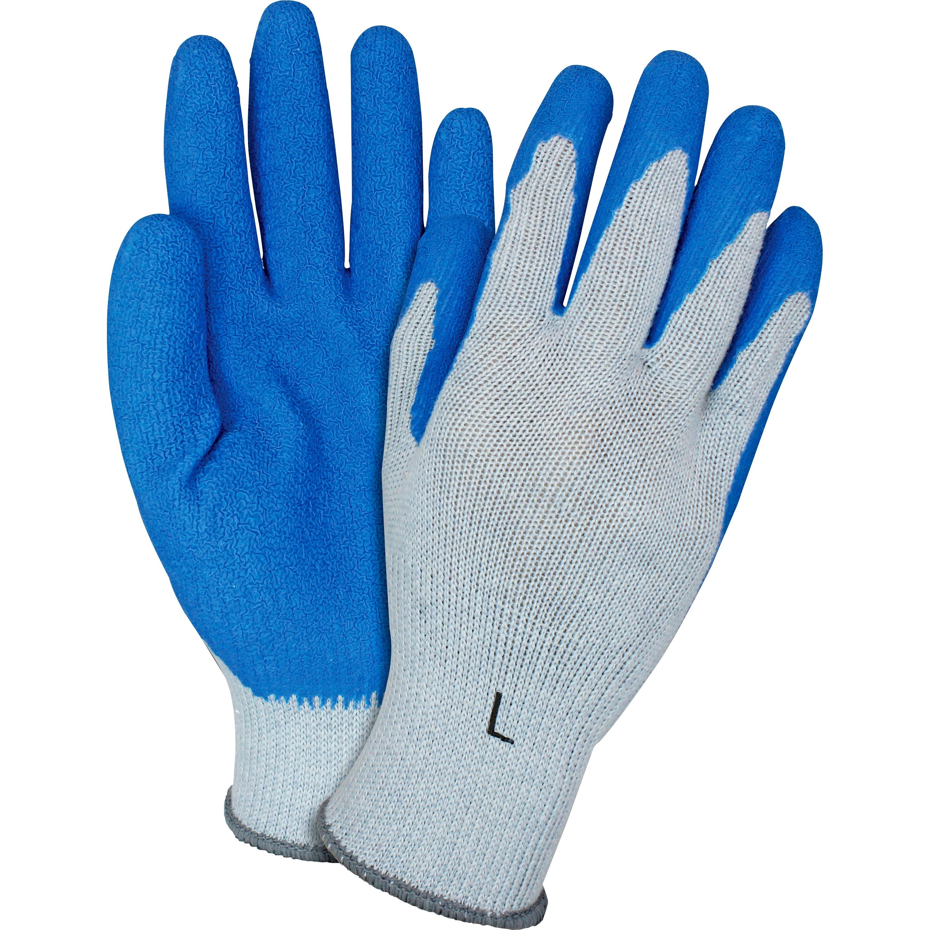 Safety Zone Blue/Gray Coated Knit Gloves - Latex Coating - Large Size - Blue, Gray - Crinkle Grip, Knitted - For Industrial - 2/Pair - 6 / Carton