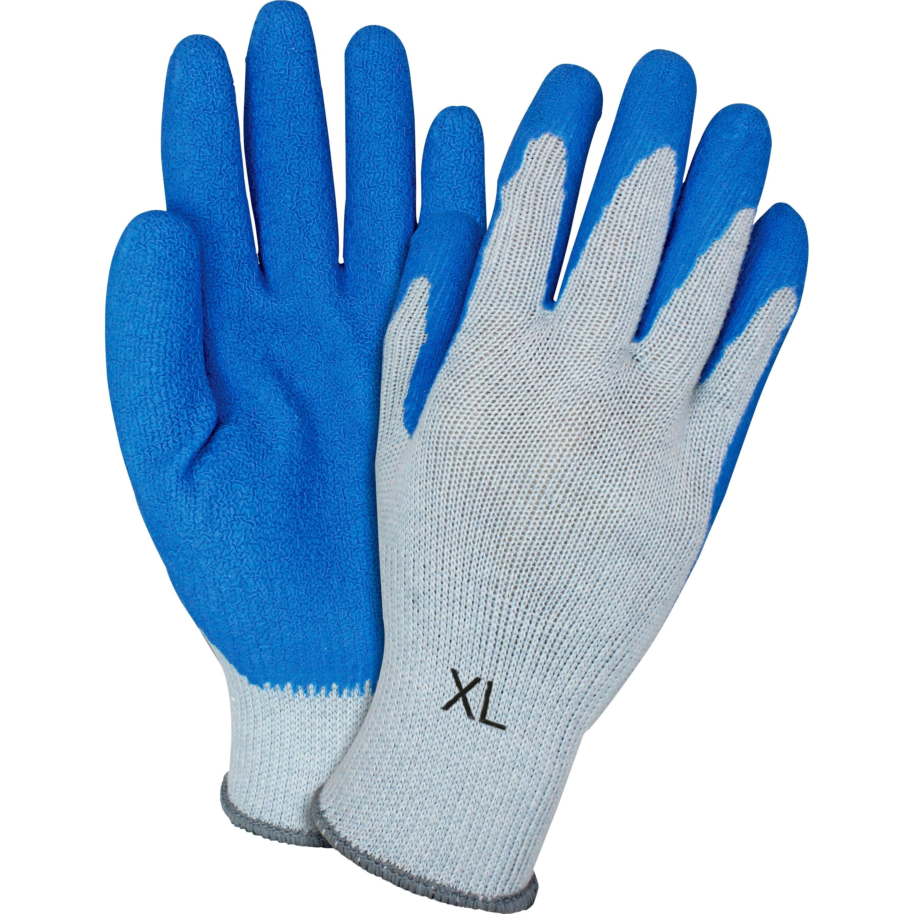 Safety Zone Blue/Gray Coated Knit Gloves - Latex Coating - X-Large Size - Blue, Gray - Crinkle Grip, Knitted - For Industrial - 2/Pair - 6 / Carton