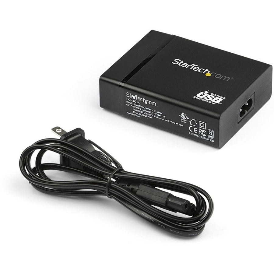 StarTech.com 1 Port USB-C Desktop Charger with 60W Power Delivery - 3 USB Ports