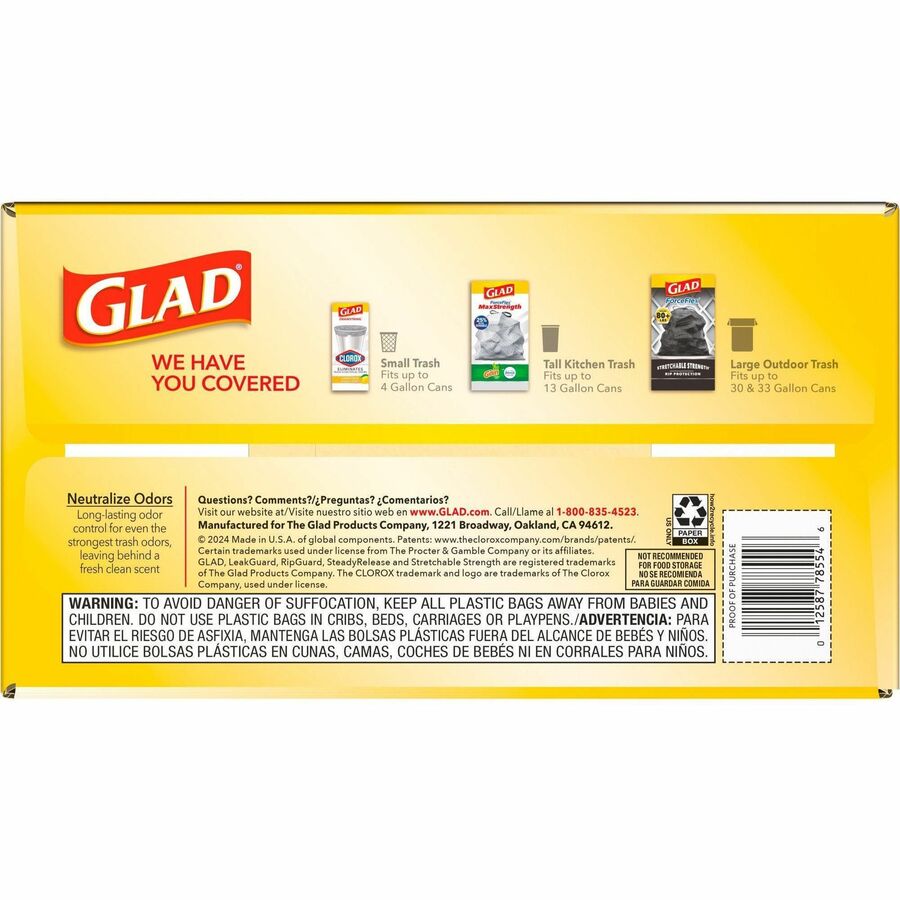 Glad ForceFlex Tall Kitchen Drawstring Trash Bags - Fresh Clean with Febreze Freshness - 13 gal Capacity - 25.38" Length x 23.75" Width x 0.72 mil (18 Micron) Thickness - Drawstring Closure - White - Home, Office/ - 1 Box
