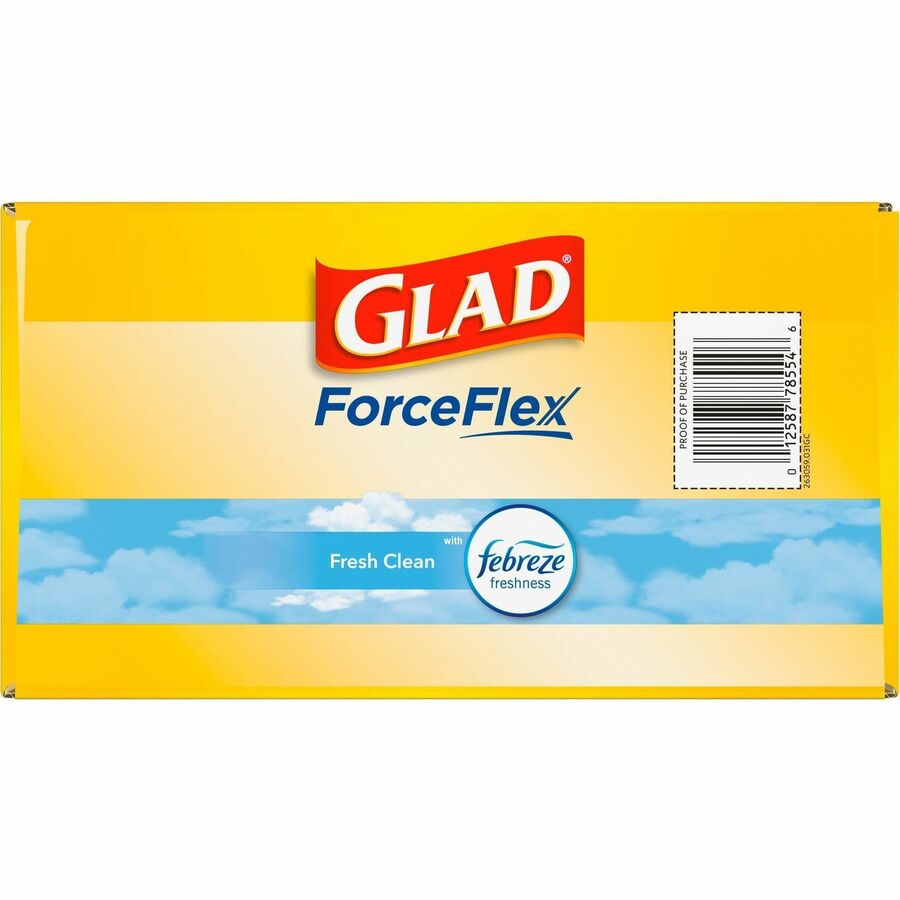Glad ForceFlex Tall Kitchen Drawstring Trash Bags - Fresh Clean with Febreze Freshness - 13 gal Capacity - 25.38" Length x 23.75" Width x 0.72 mil (18 Micron) Thickness - Drawstring Closure - White - Home, Office/ - 1 Box