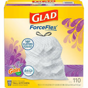 Glad ForceFlex Tall Kitchen Drawstring Trash Bags - Gain Lavender with Febreze Freshness - 13 gal Capacity - 25.38" Length x 23.75" Width x 0.72 mil (18 Micron) Thickness - Drawstring Closure - White - Home, Office/ - 1 Box