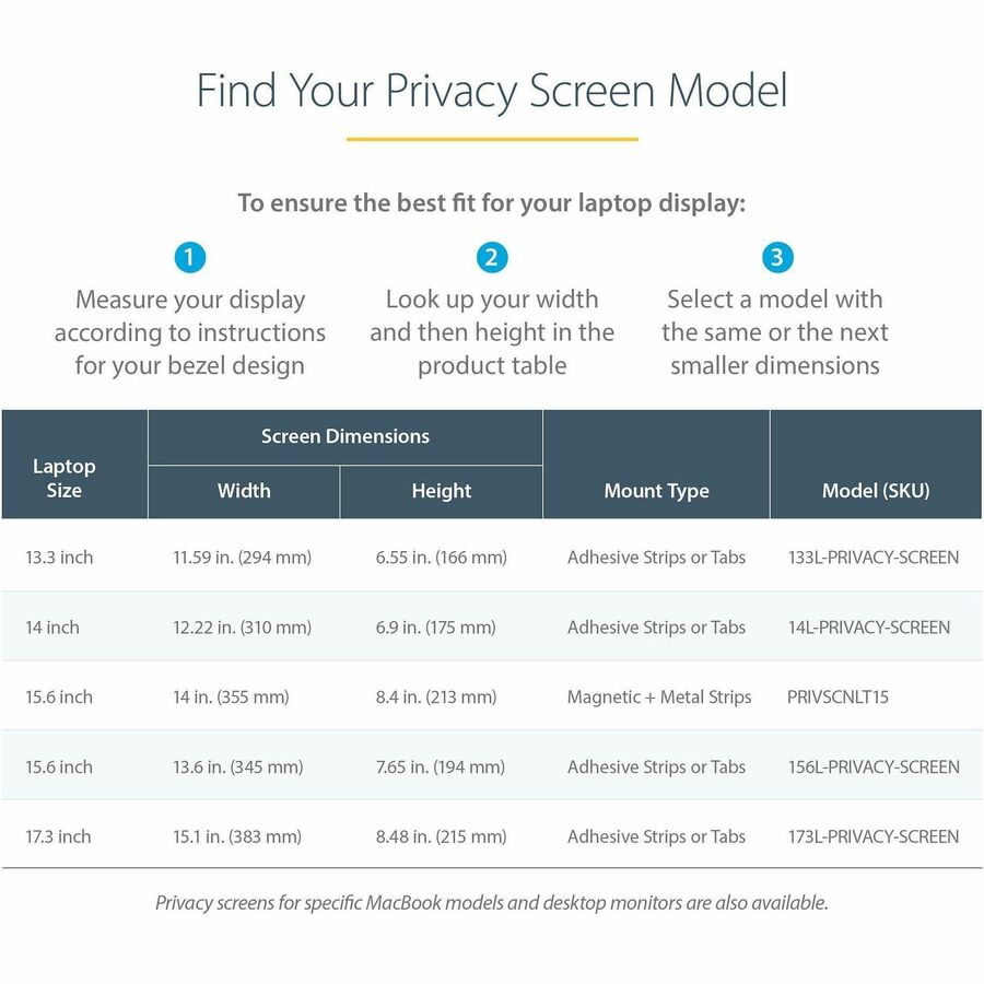 StarTech.com Privacy Screen Filter Black, Transparent