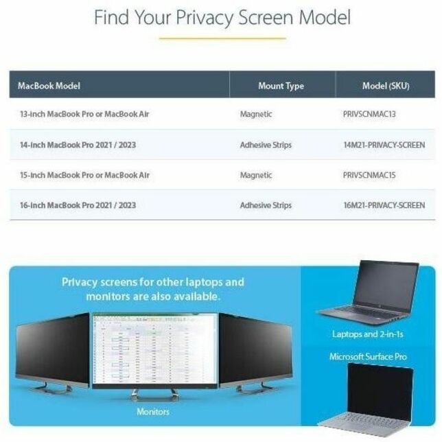 StarTech.com Privacy Screen Filter Transparent - For 13" Widescreen LCD MacBook - 16:10 - Dust Resistant, Scratch Resistant, Fingerprint Resistant - Plastic - Anti-glare - 1 Each - TAA Compliant