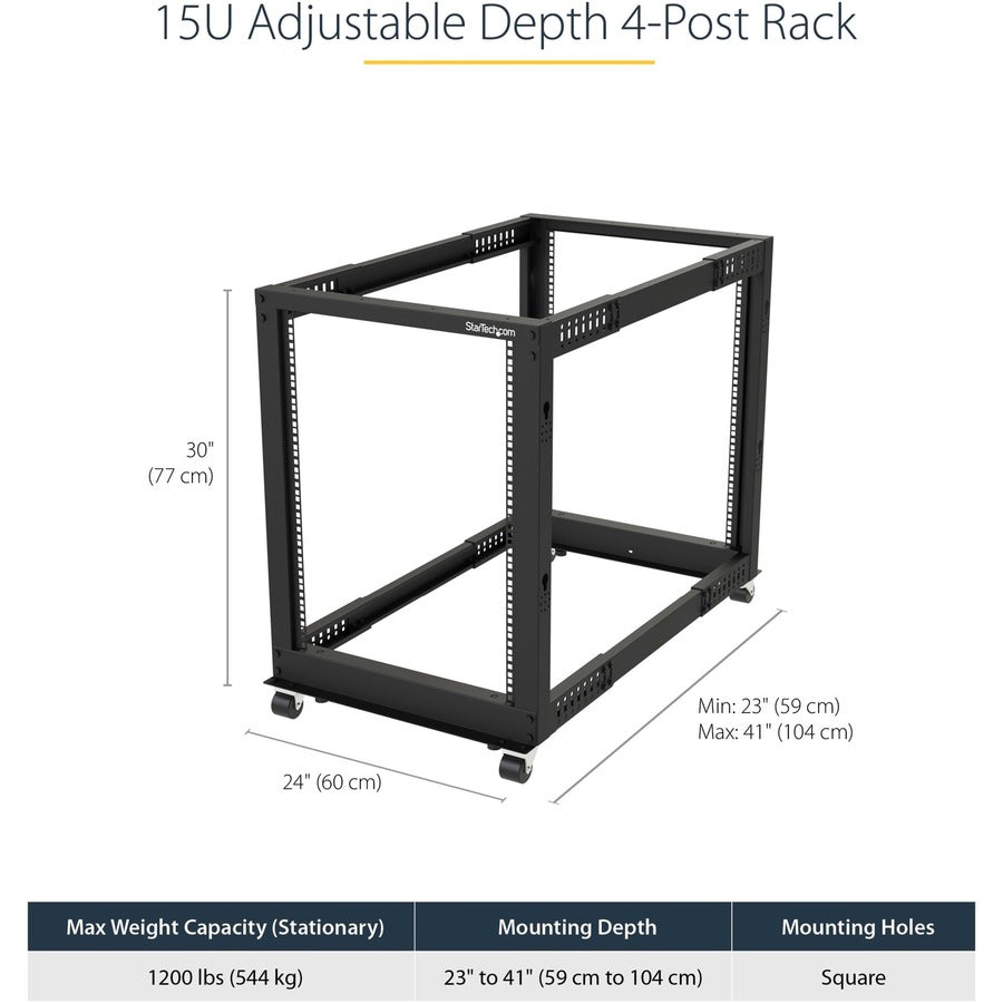 StarTech.com 15U Open Frame Rack - 4 Post - Adjustable Depth
