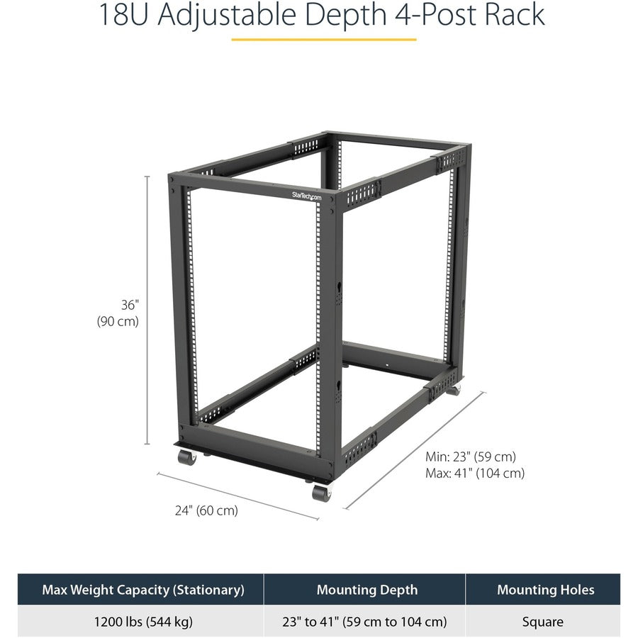 StarTech.com 18U Open Frame Rack - 4 Post - Adjustable Depth