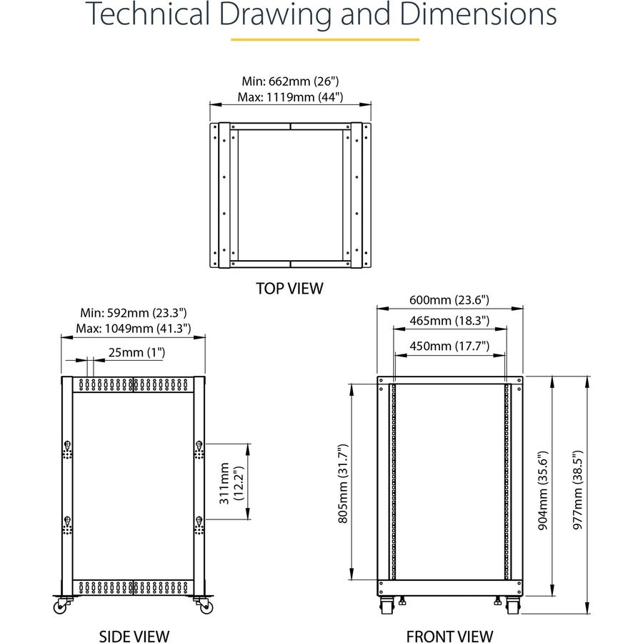 StarTech.com 18U Open Frame Rack - 4 Post - Adjustable Depth