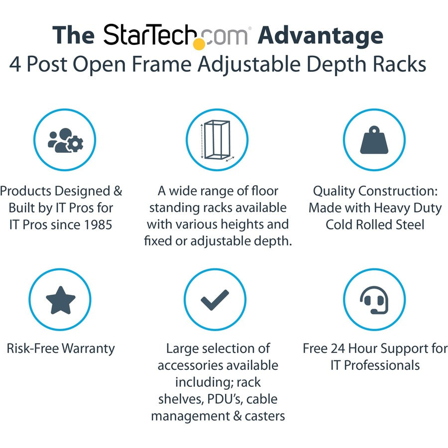 StarTech.com 18U Open Frame Rack - 4 Post - Adjustable Depth
