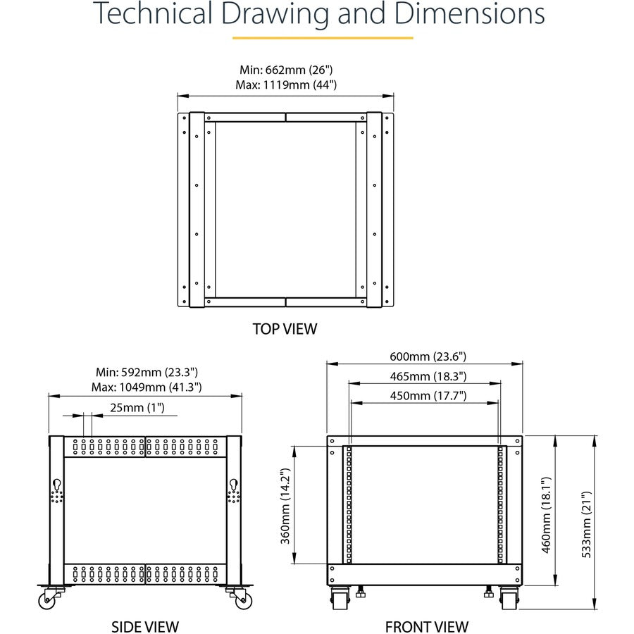 StarTech.com 8U Open Frame Rack - 4 Post - Adjustable Depth