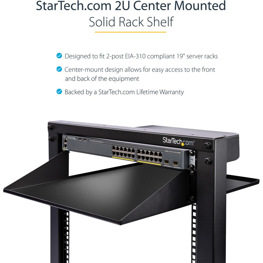 StarTech.com 2U Server Rack Shelf - 2 Post - Center Mount - Solid