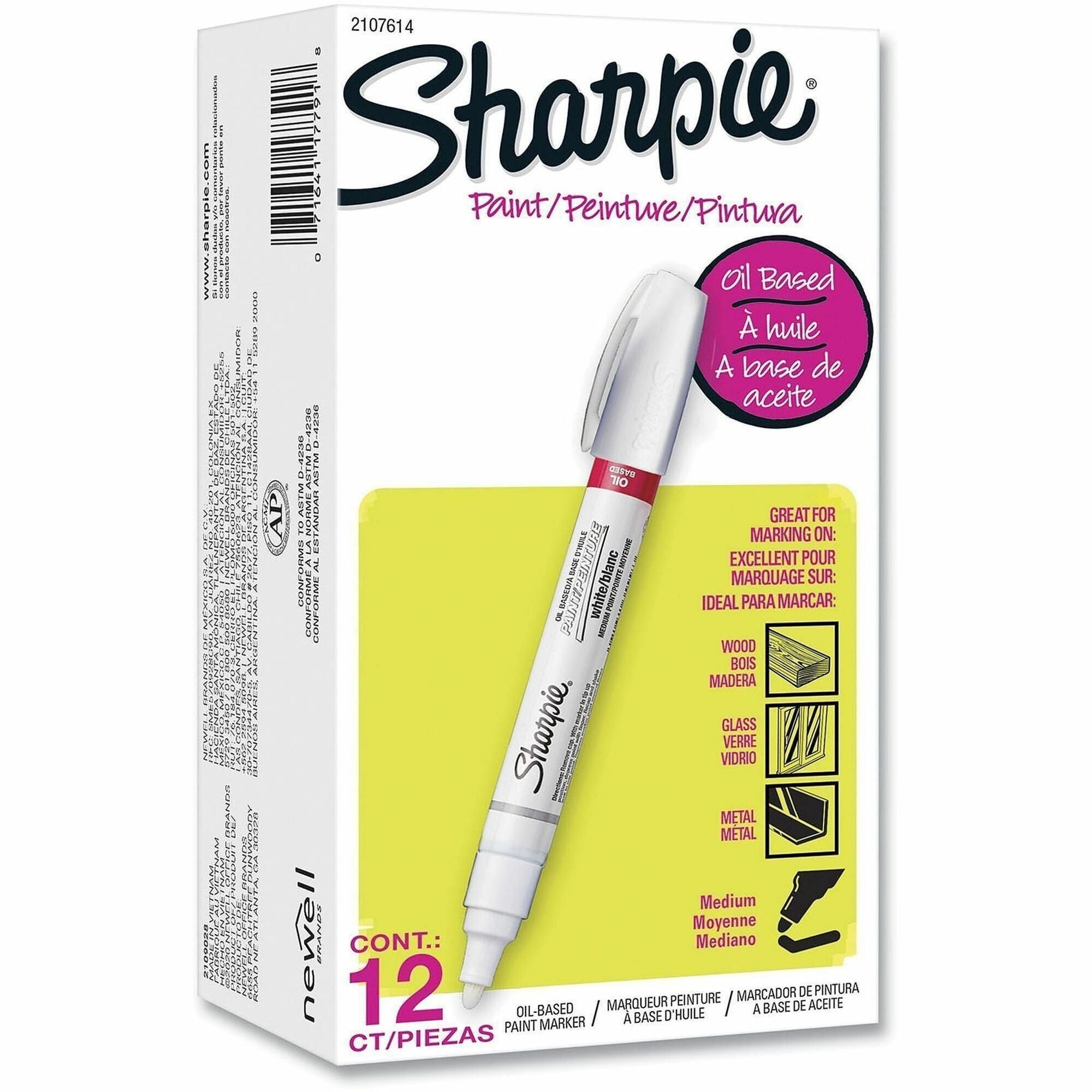 Sharpie Oil-based Paint Markers - Medium Marker Point - White Ink - Oil Based - 1 Dozen