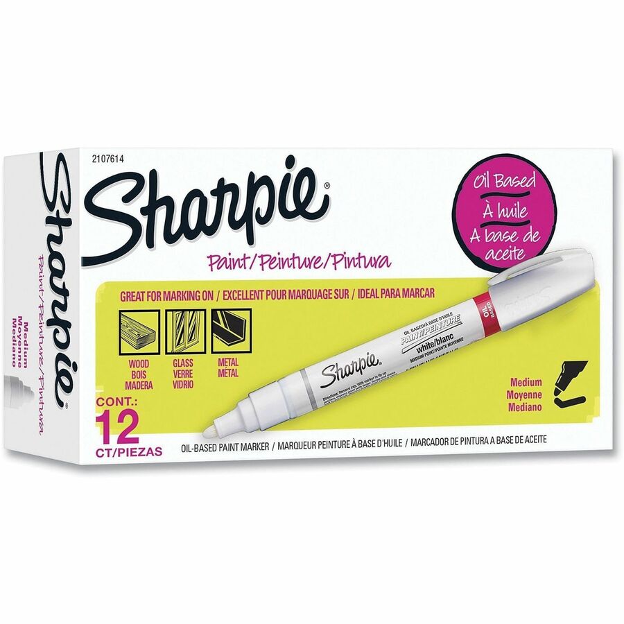 Sharpie Oil-based Paint Markers - Medium Marker Point - White Ink - Oil Based - 1 Dozen