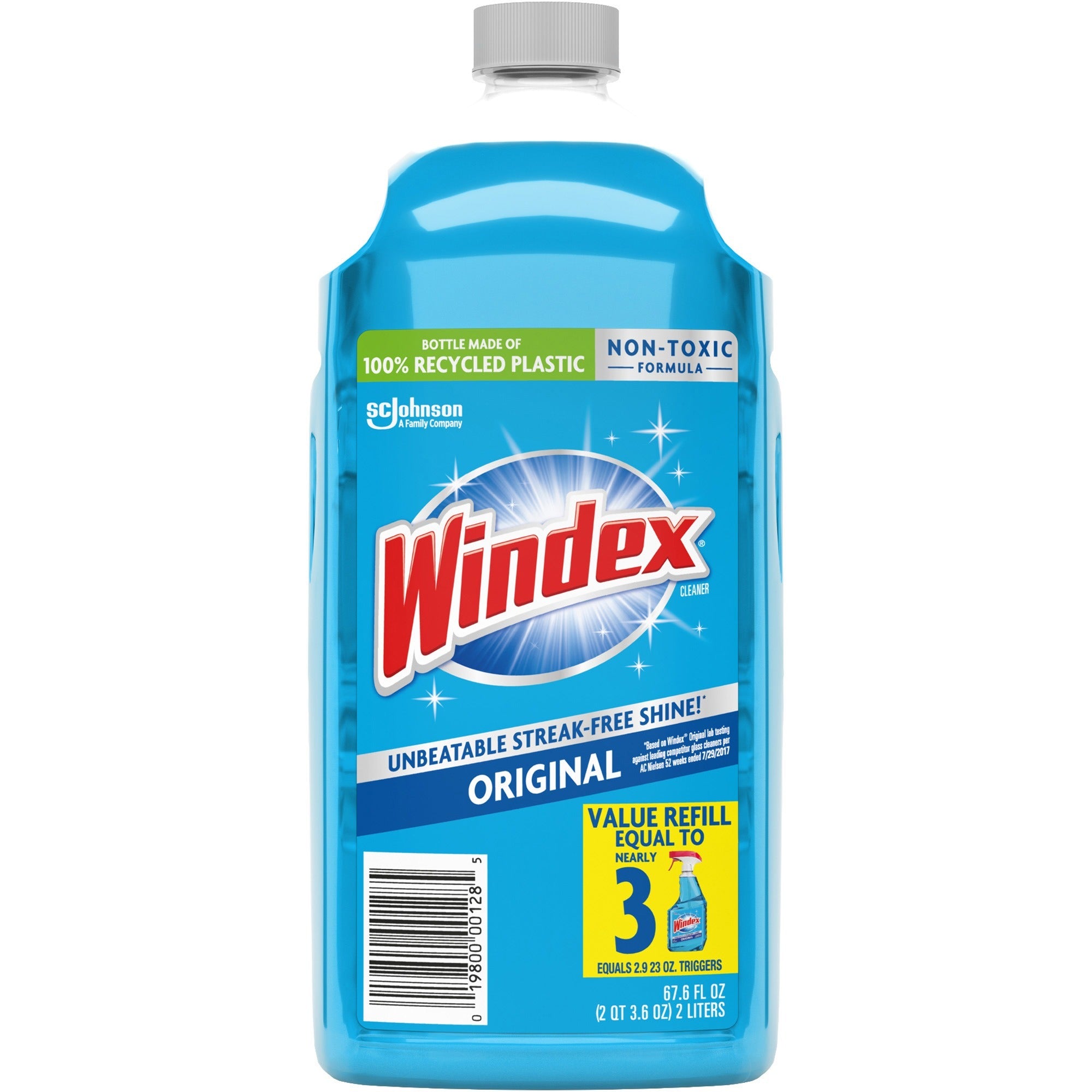 Windex&reg; Original Glass Cleaner Refill - 67.6 fl oz (2.1 quart) - Streak-free, Film-free, Phosphate-free - Blue Bottle - 1 Each