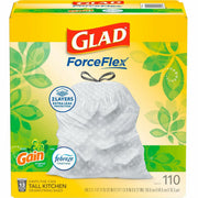 Glad ForceFlex Tall Kitchen Drawstring Trash Bags - Gain Original with Febreze Freshness - 13 gal Capacity - 33.75 ft Length x 25.38 ft Width x 0.72 mil (18 Micron) Thickness - Drawstring Closure - White - Home, Office, Kitchen, Breakroom - 1 Box